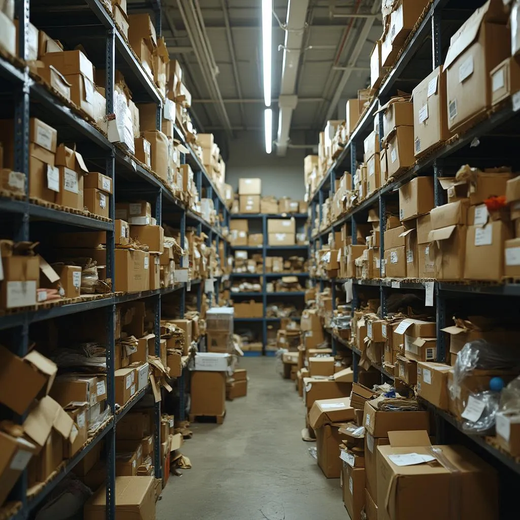 Neatly organized shelves of recovered items ready for dispatch