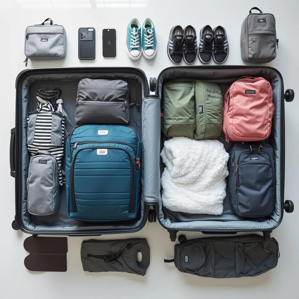 Luggage being packed carefully